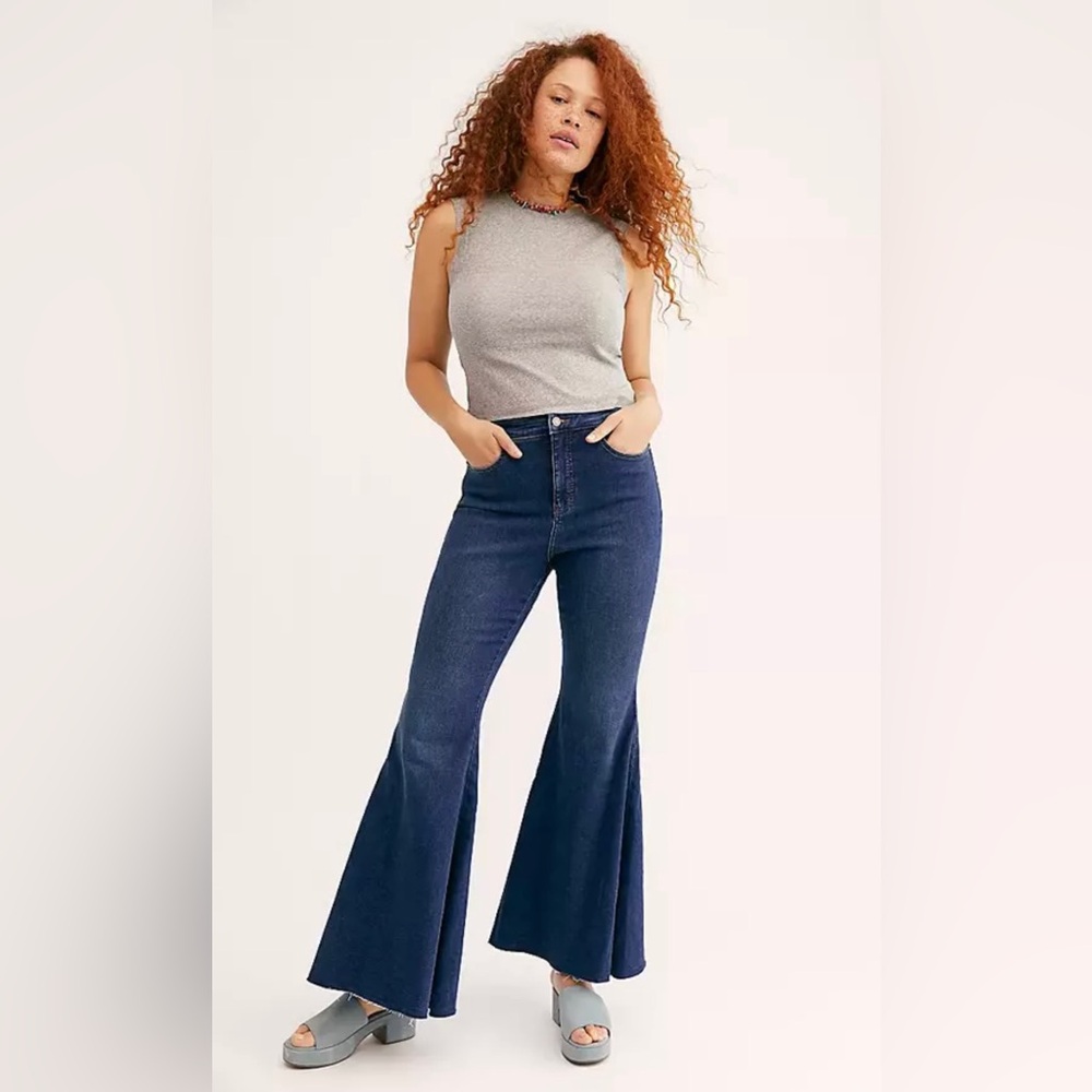 We The Free Curvy Ma Cherie High Rise Lace Up Flare Jeans